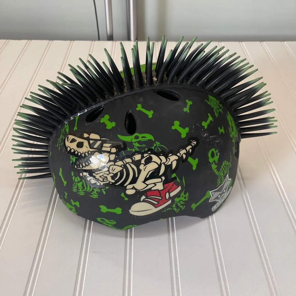 Raskullz Rad-A-Saurus Rex Mohawk Kids Bike Helmet Green Black XS Toddler 3+